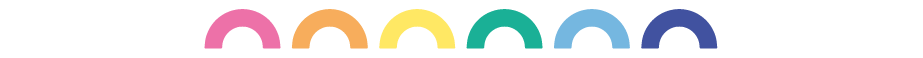 Row of colorful arch-shaped objects on a white background